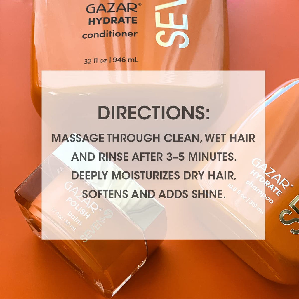 SEVEN Gazar Hydrate Conditioner – Moisturizing Anti-Frizz for Dry Hair, Sulfate & Paraben Free, Argan Oil + Jojoba + Biotin, Made in USA 10.7oz