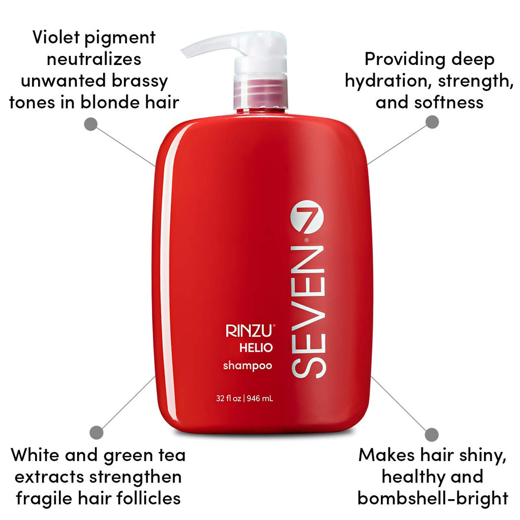 SEVEN Rinzu Helio Violet Shampoo – Purple Toner for Blonde Hair, Green Tea & Amino Acids, 32 oz