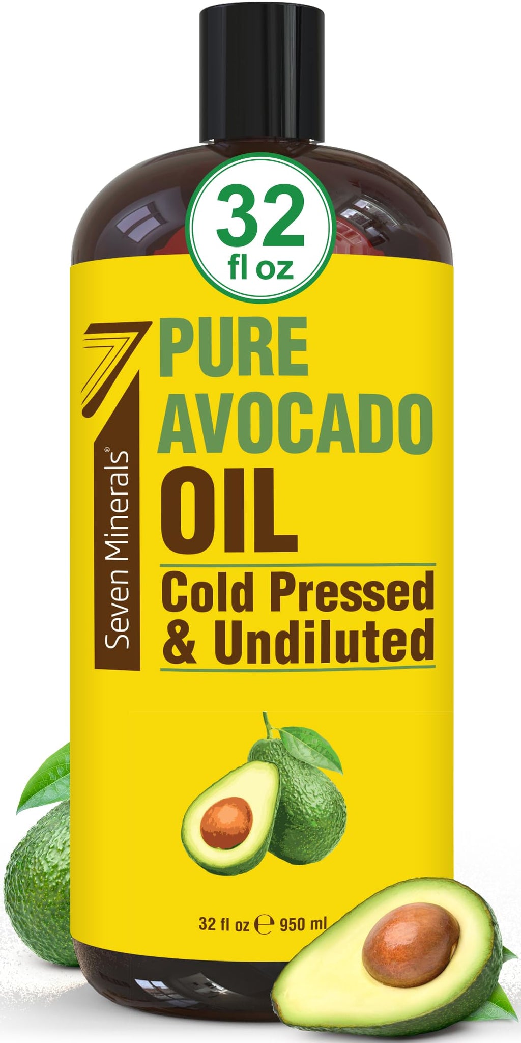 Seven Minerals NEW Cold Pressed Avocado Oil - 32oz, Hexane Free, Pure Carrier Oil