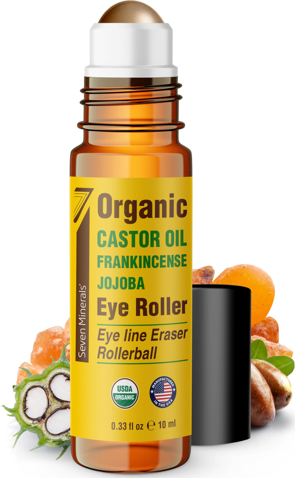 Seven Minerals Castor Oil Eye Roller – Organic Castor, Frankincense & Jojoba (0.33 oz)