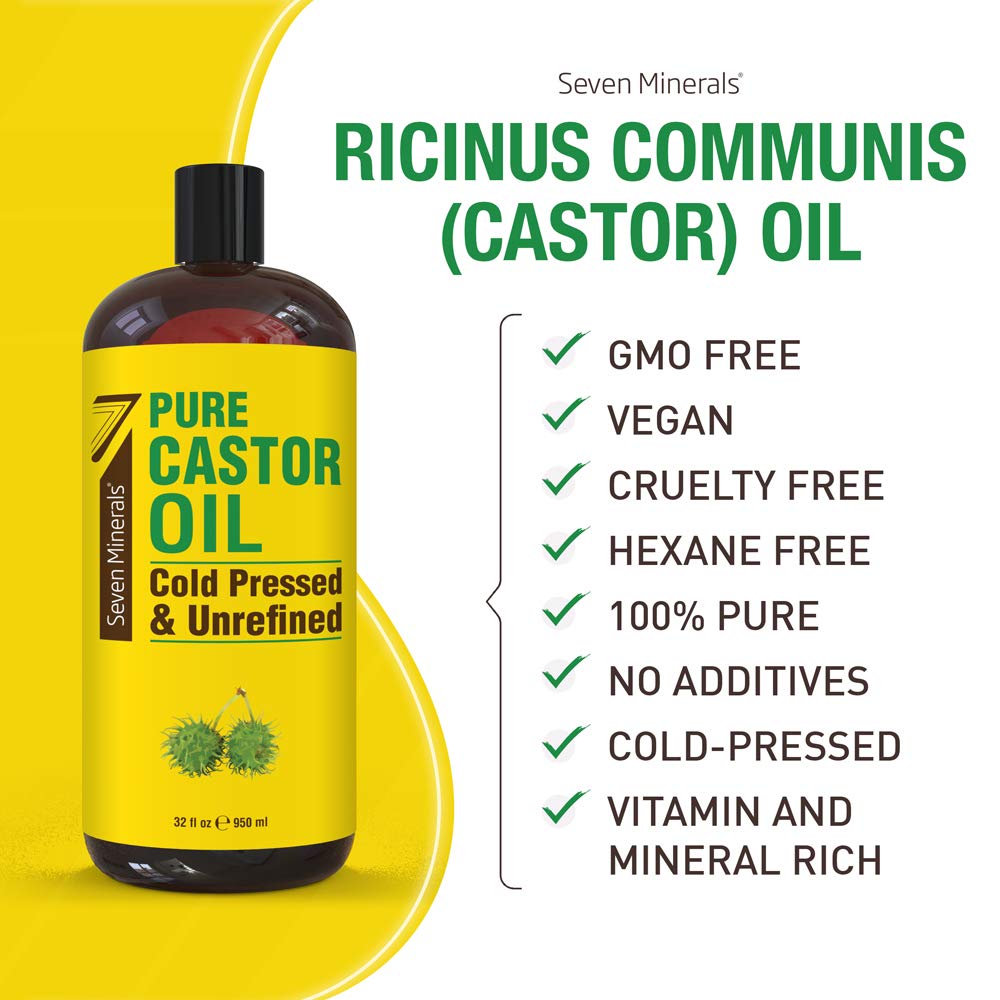 Seven Minerals Pure Cold Pressed Castor Oil – 32 oz Hexane-Free, Unrefined