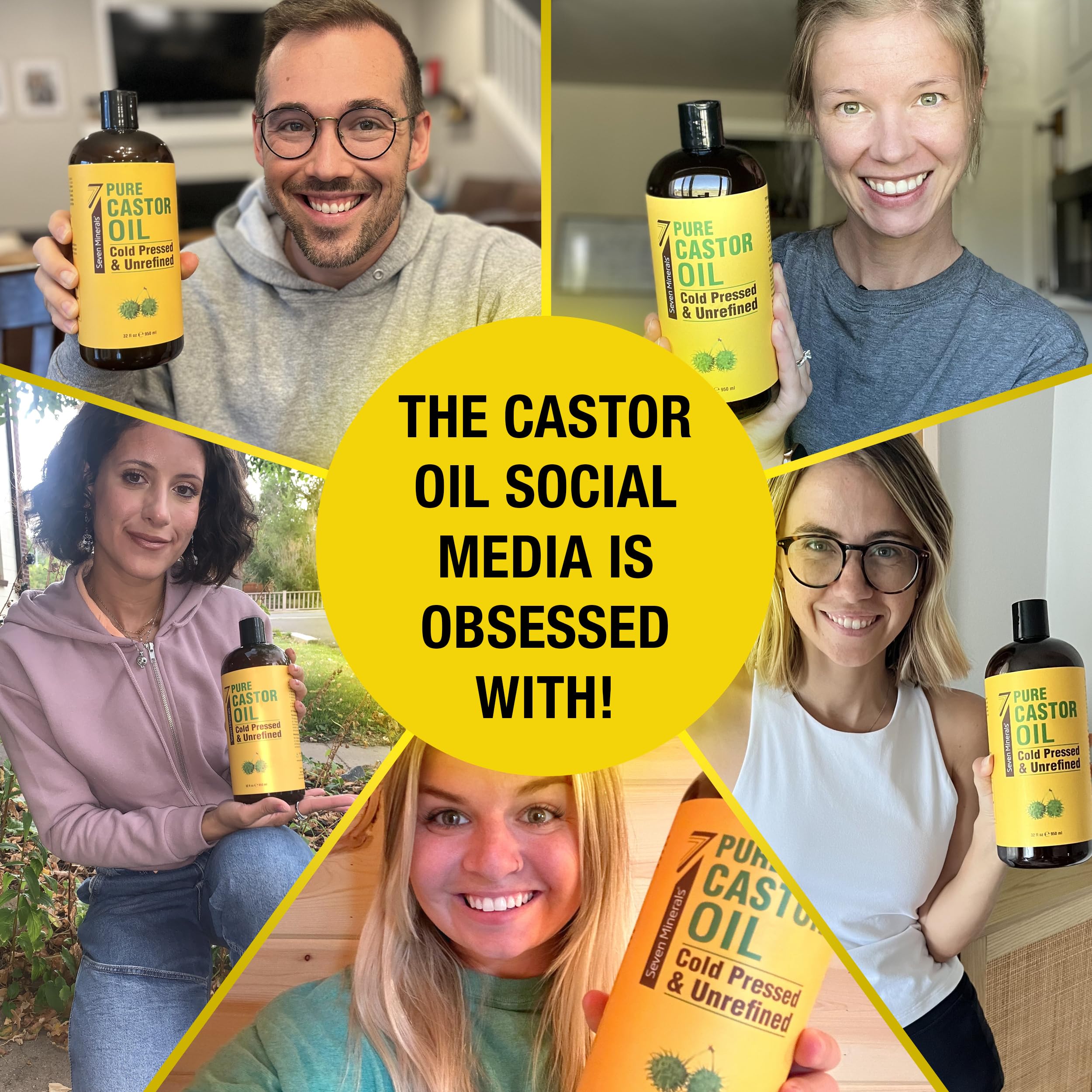Seven Minerals Pure Cold Pressed Castor Oil – 32 oz Hexane-Free, Unrefined