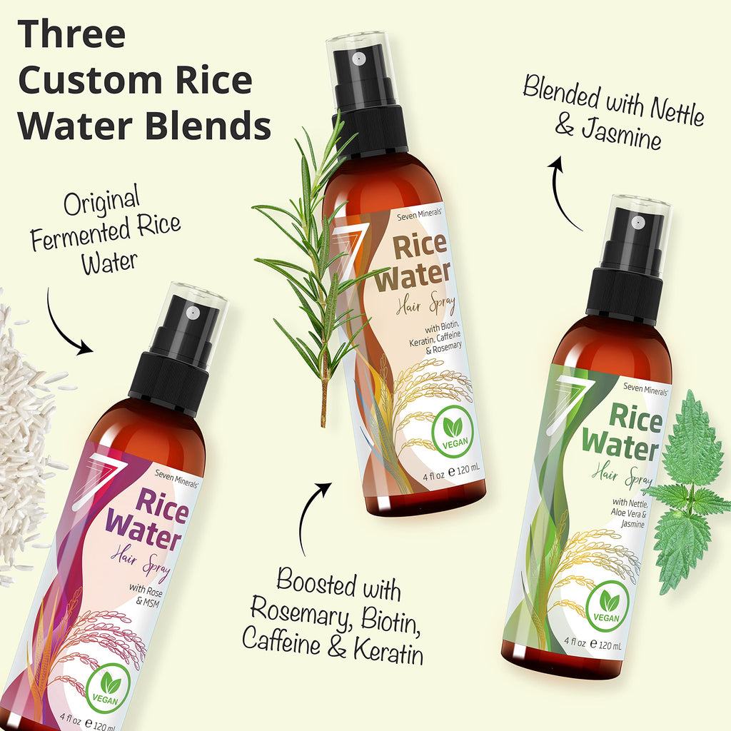 Seven Minerals Fermented Rice Water Spray for Hair Growth – Nettle, Aloe Vera & Jasmine | Vegan, Non-Greasy (4 oz)