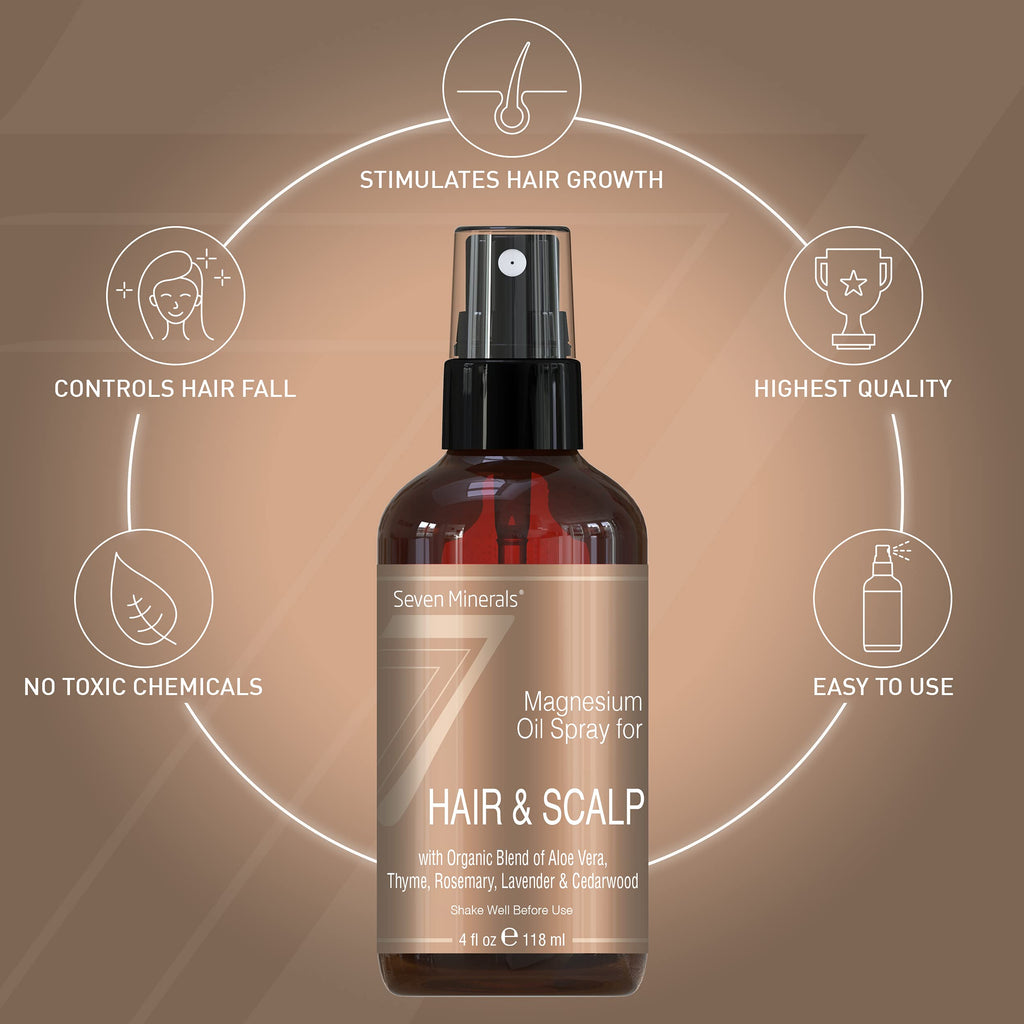 Seven Minerals Anti-hair Loss Magnesium Spray – Made in USA, 100% Natural & Organic | eBook Included