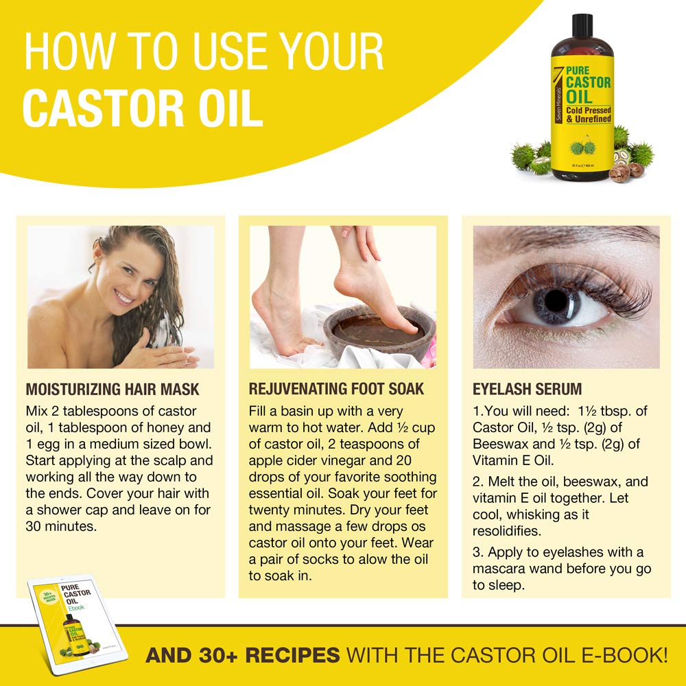 Seven Minerals Pure Cold Pressed Castor Oil – 32 oz Hexane-Free, Unrefined