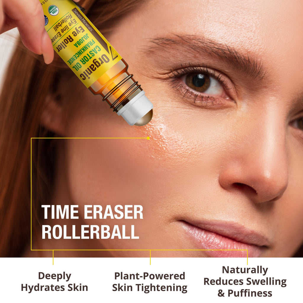 Seven Minerals Castor Oil Eye Roller – Organic Castor, Frankincense & Jojoba (0.33 oz)