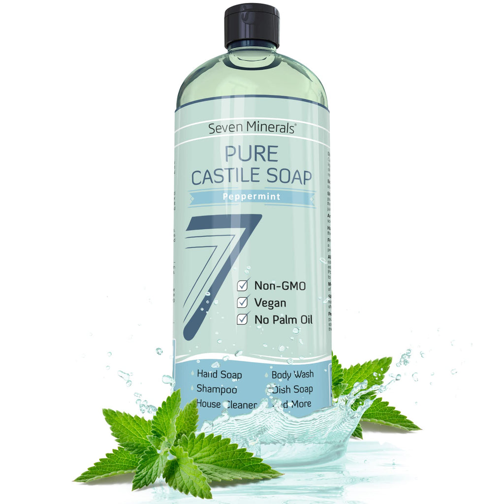 Seven Minerals Pure Peppermint Castile Soap – Palm Oil Free, Vegan, 33.8 oz