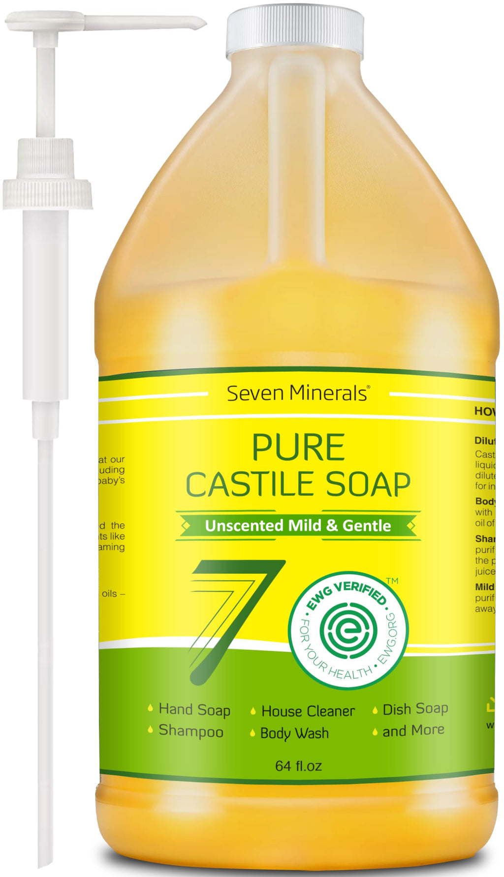 Seven Minerals Pure Castile Soap - No Palm Oil, GMO-Free, Unscented (64 fl oz)