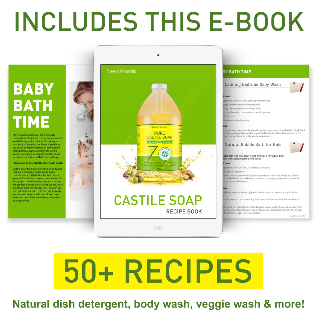 Seven Minerals Pure Castile Soap - No Palm Oil, GMO-Free, Unscented (64 fl oz)