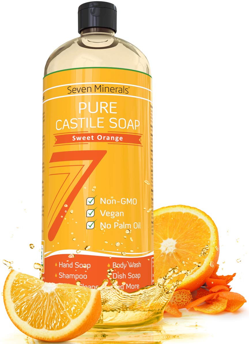 Seven Minerals Pure Castile Soap – Sweet Orange | Palm-Oil Free, GMO-Free, Gentle Baby & Sensitive Skin Wash (33.8 fl oz)