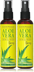 Seven Minerals Travel Size Organic Aloe Vera Spray – Fresh Aloe from Real Leaves, No Xanthan, 2 oz (Pack of 2)