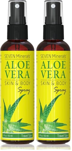 Seven Minerals Travel Size Organic Aloe Vera Spray – Fresh Aloe from Real Leaves, No Xanthan, 2 oz (Pack of 2)