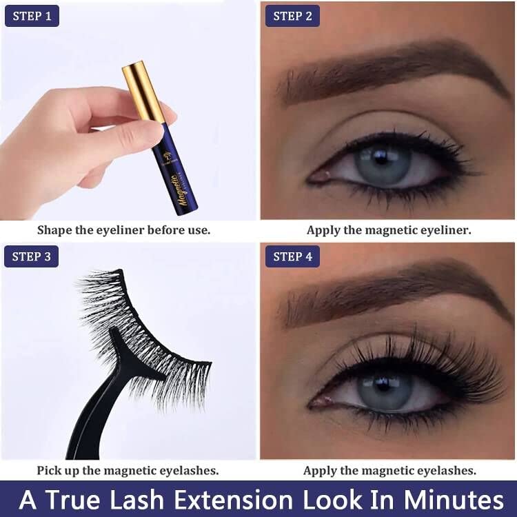 7C SEVENCROWN Magnetic Eyelashes – Natural Cat-Eye, 7 Pairs, Reusable with Magnetic Liner & Applicator