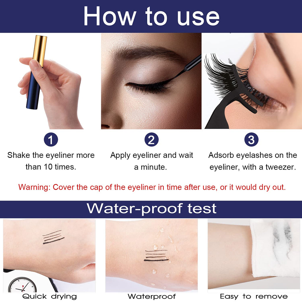 SevenCrown Magnetic Lashes Kit: 10 Pairs, 3D Medium Cat Eye, Upgraded Magnetic Liner
