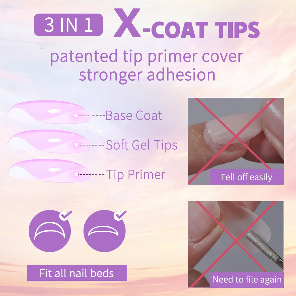 Sevgob 150Pcs White French Tip Press-On Nails – Medium Almond, 15 Sizes, 3-in-1 Soft Gel Tips