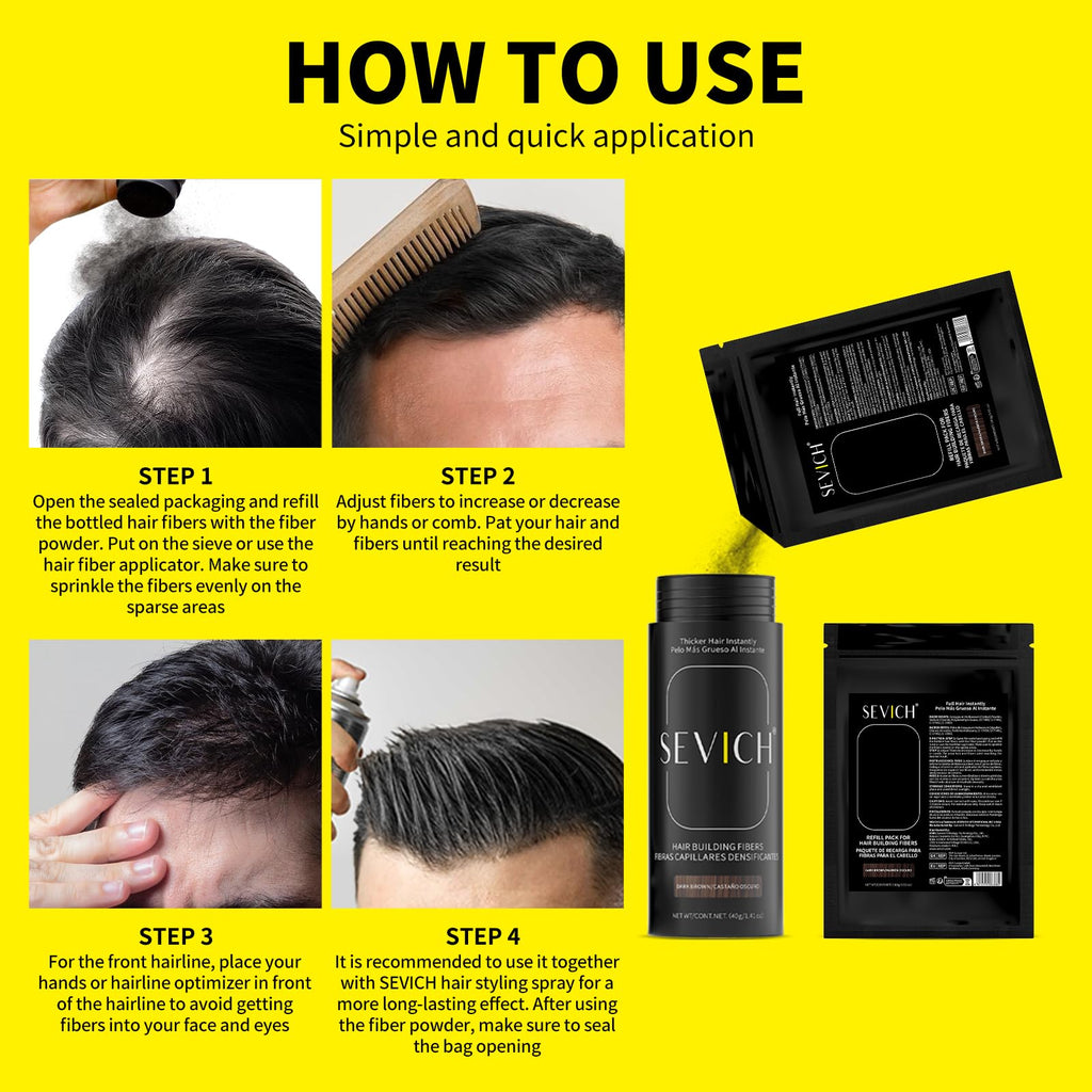 SEVICH Hair Fibers Refill 100g – Compatible with Most Brand Bottles, Dark Brown