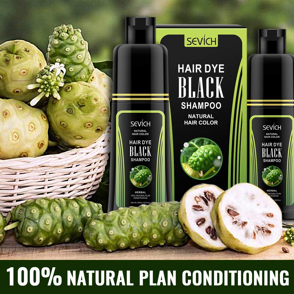 SEVICH Black Hair Shampoo – Instantly Black Hair Dye with Noni Essence, Grey Cover, 250ml