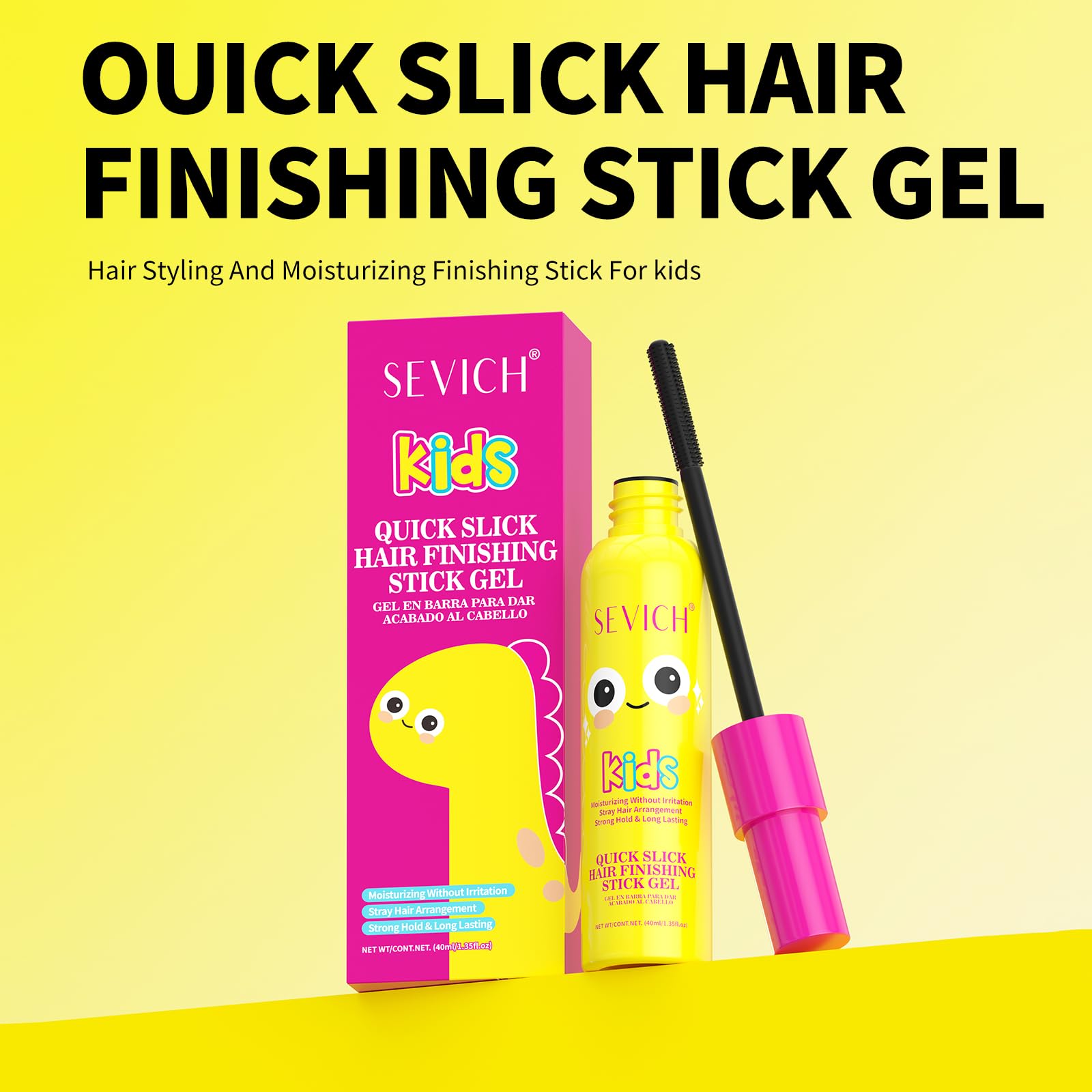 SEVICH Kids Quick Slick Hair Finishing Stick Gel – 40ml, Dinosaur Design, Gentle Brush-On for Baby Hairs & Flyaways