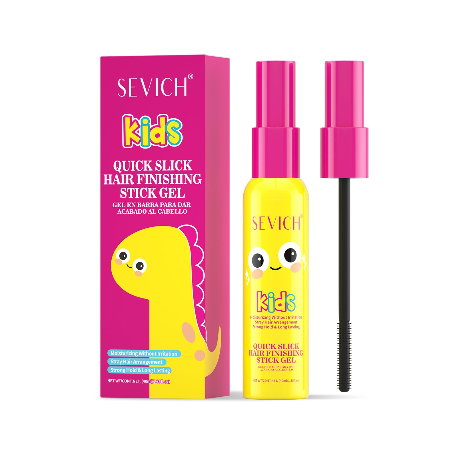 SEVICH Kids Quick Slick Hair Finishing Stick Gel – 40ml, Dinosaur Design, Gentle Brush-On for Baby Hairs & Flyaways
