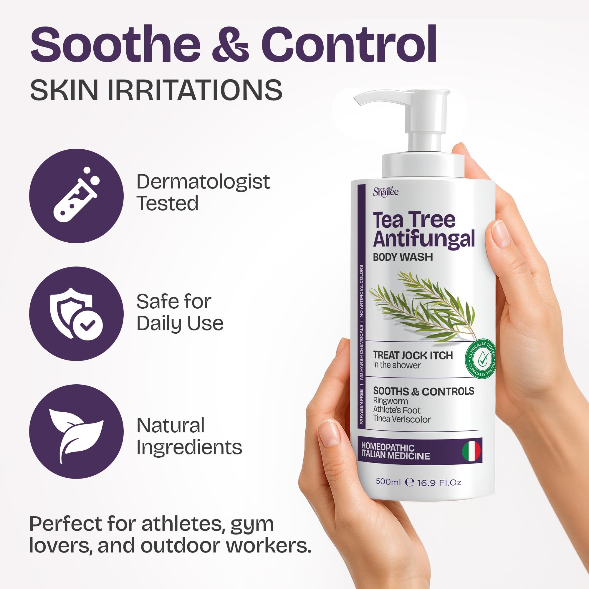 Shailee Antifungal Tea Tree Body Wash – 16.9 oz for Eczema & Body Acne
