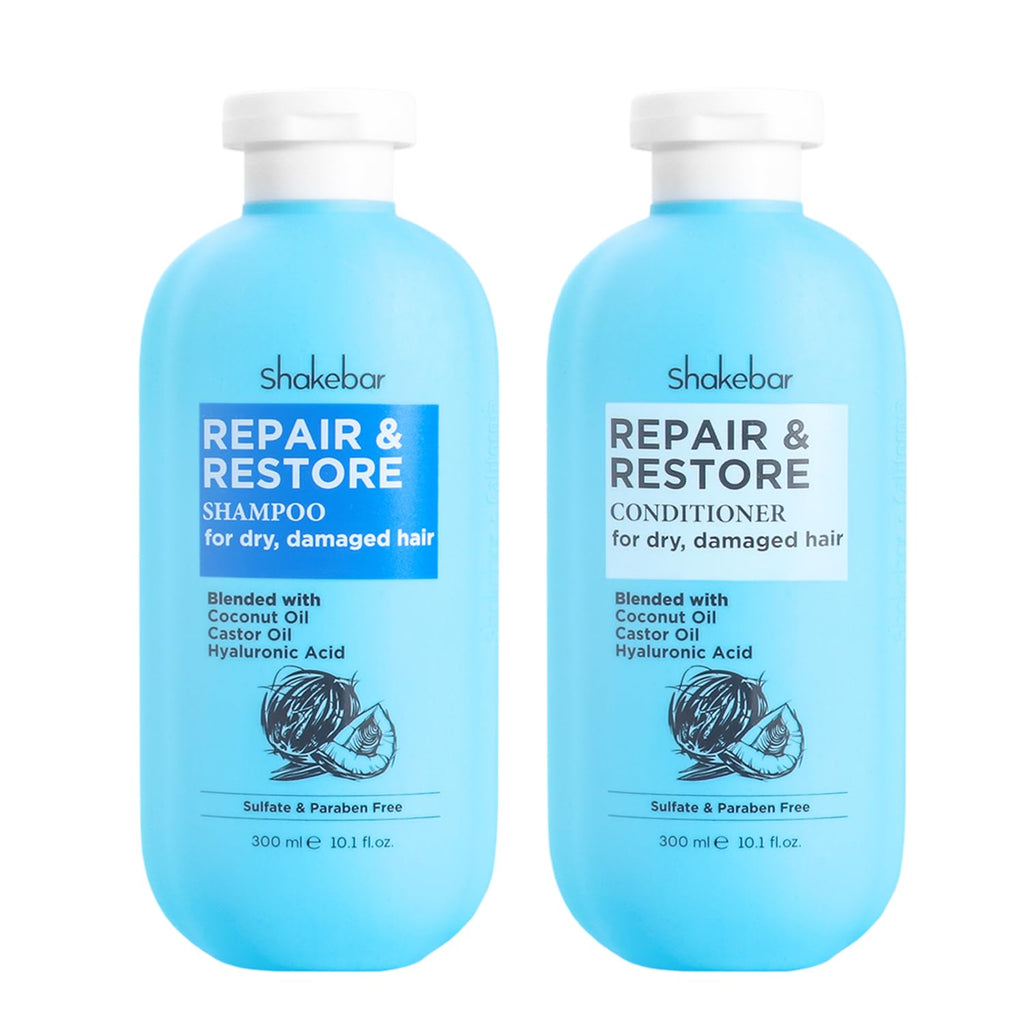 SHAKEBAR Coconut Shampoo & Conditioner with Castor Oil – Hydration, Sulfate-Free, 300ml (10.1 fl oz)