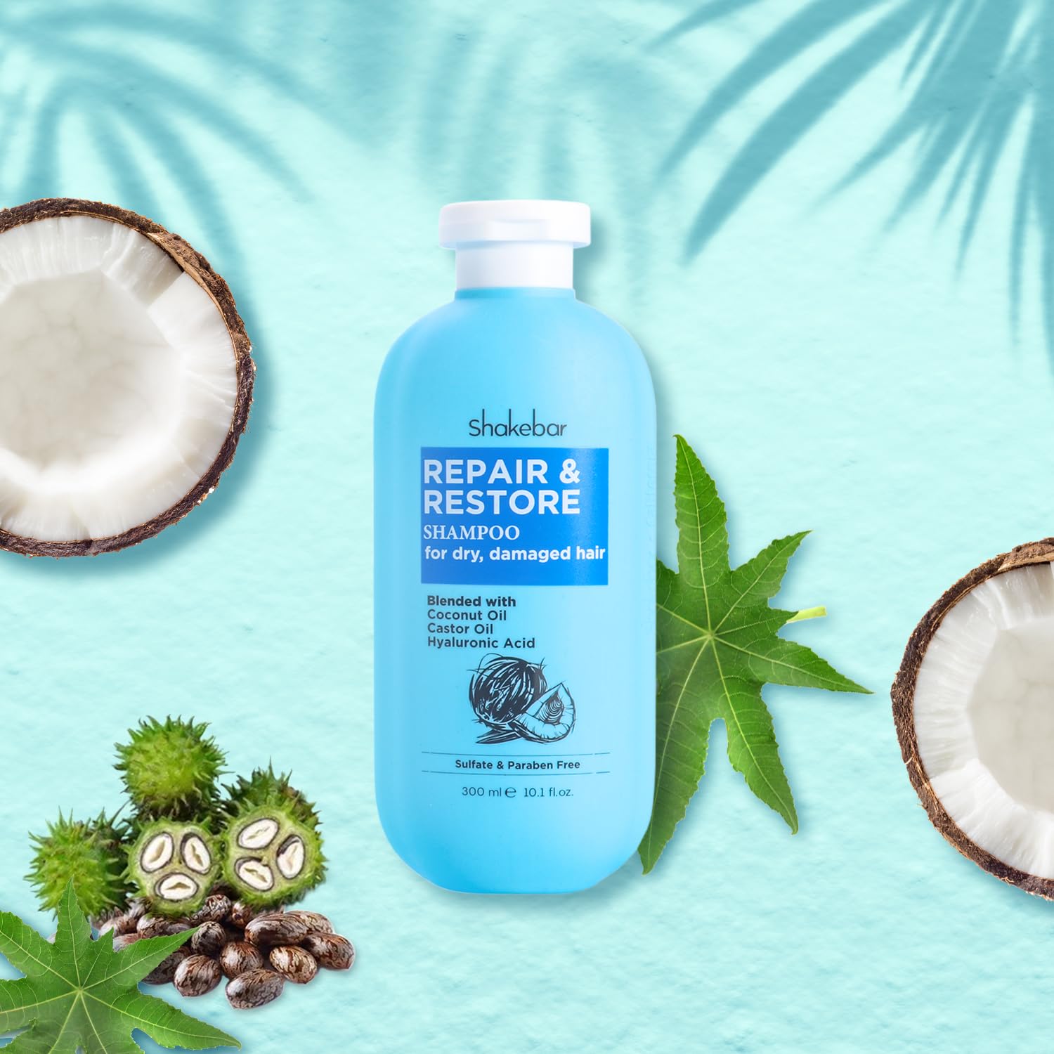 SHAKEBAR Coconut Shampoo & Conditioner with Castor Oil – Hydration, Sulfate-Free, 300ml (10.1 fl oz)