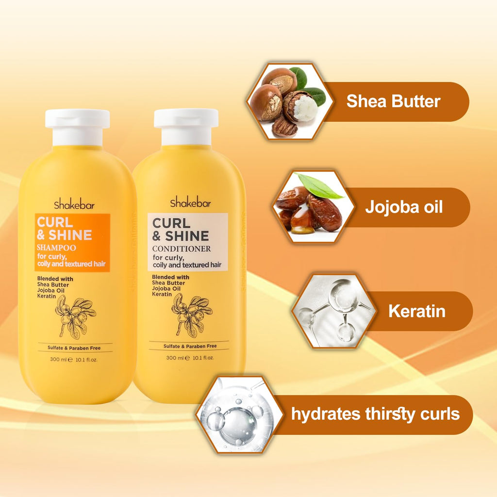 SHAKEBAR Keratin Curly Hair Shampoo & Conditioner Set – Curl & Shine