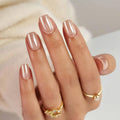 ShangMeng Nude Chrome Press on Nails Square – Soft Gel Short, 32 Reusable Nails, 16 Sizes