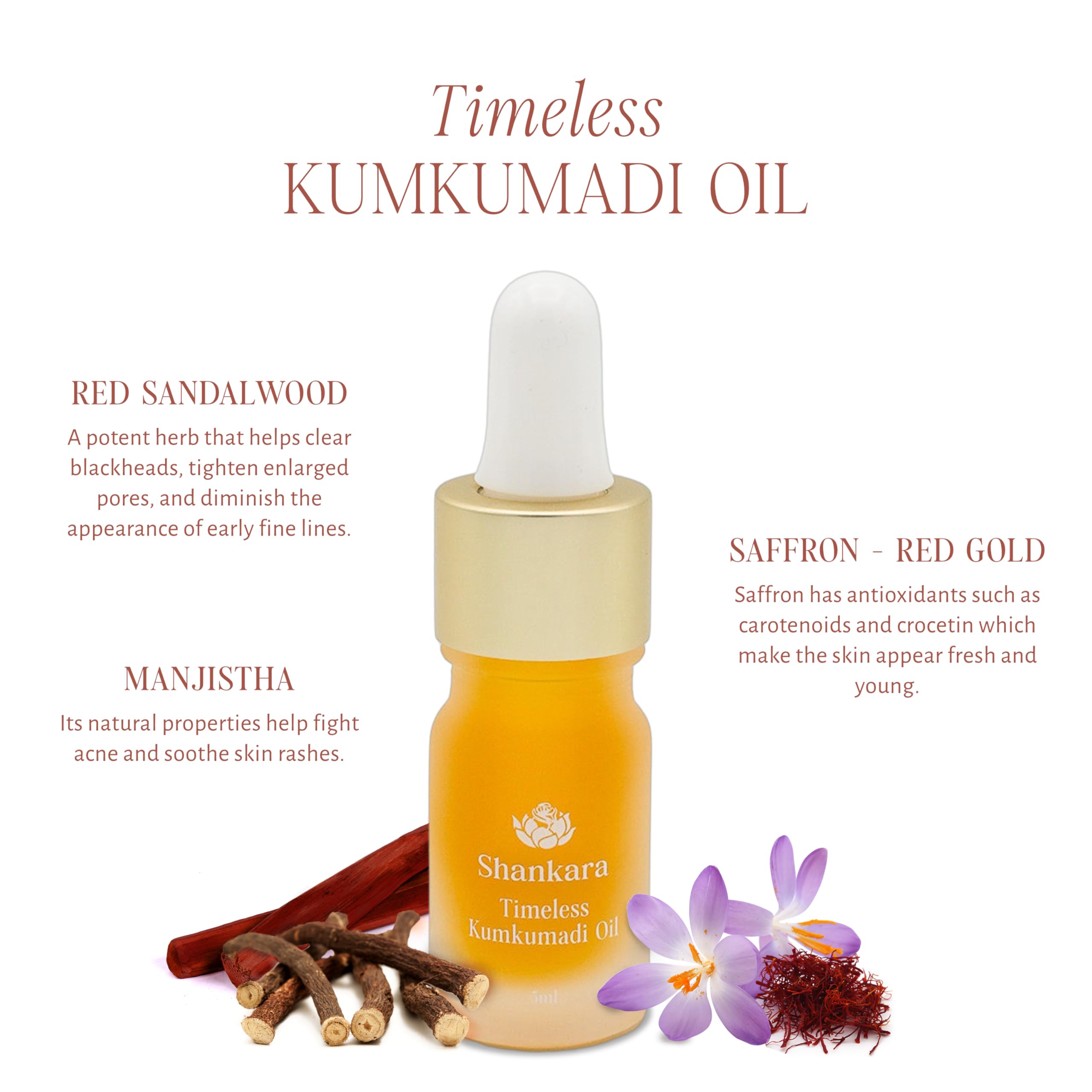 Shankara Kumkumadi Oil for Face – 32 Ayurvedic Flowers, Saffron, 5ml | Gua Sha Facial Oil