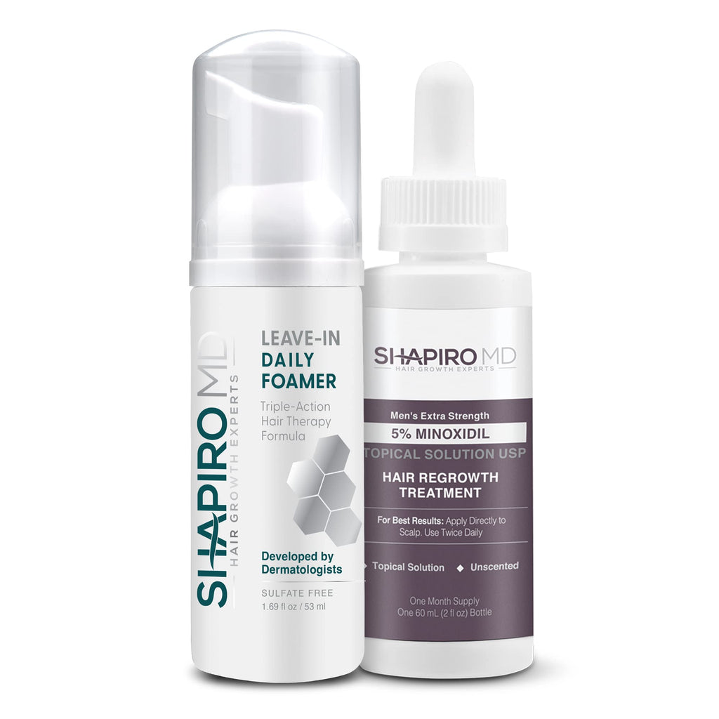 Shapiro MD Hair Growth Experts Mens Regrowth Travel Kit: 5% Minoxidil Leave-In Foamer for Thicker, Fuller Hair (1 Month)