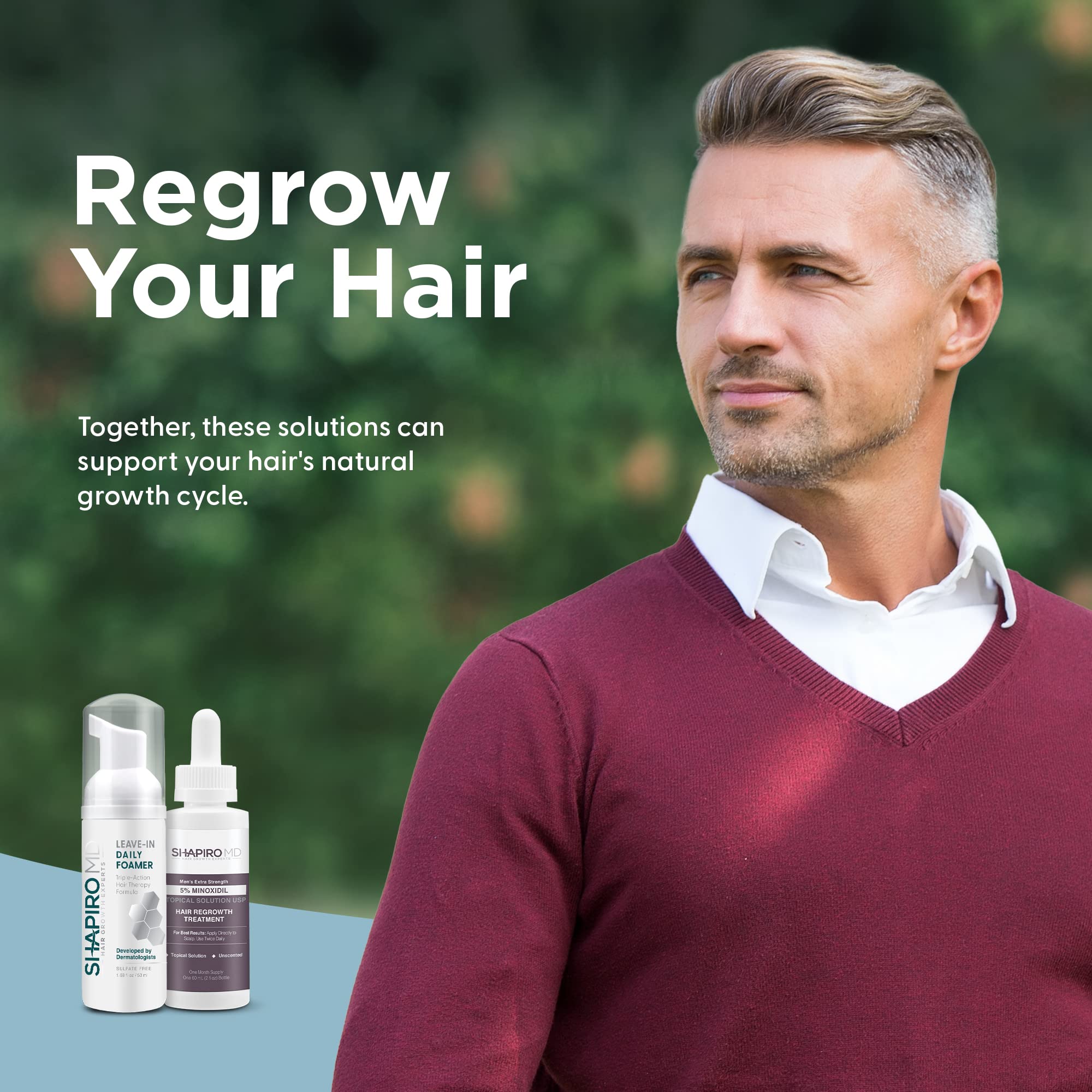 Shapiro MD Hair Growth Experts Mens Regrowth Travel Kit: 5% Minoxidil Leave-In Foamer for Thicker, Fuller Hair (1 Month)