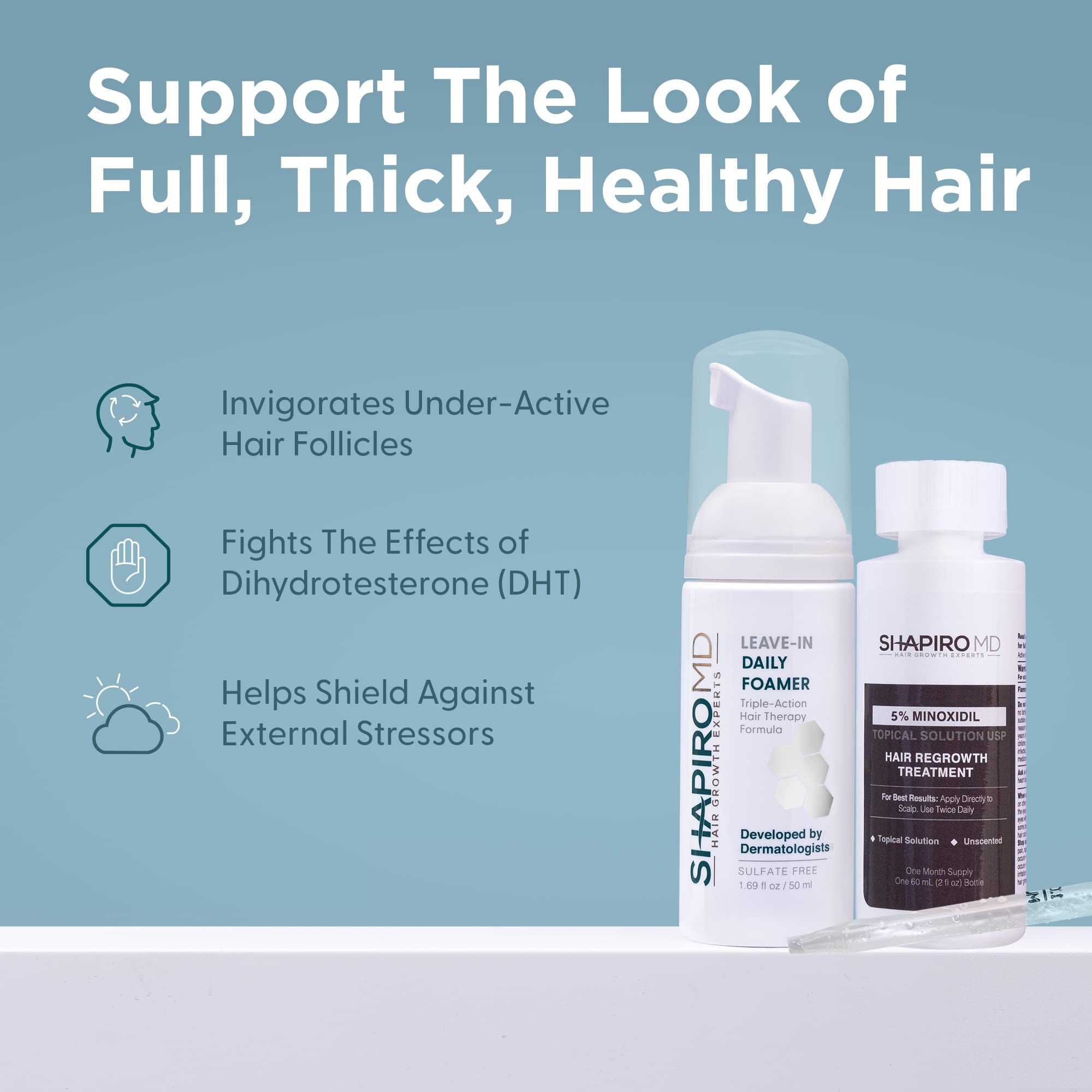 Shapiro MD Hair Growth Experts Mens Regrowth Travel Kit: 5% Minoxidil Leave-In Foamer for Thicker, Fuller Hair (1 Month)
