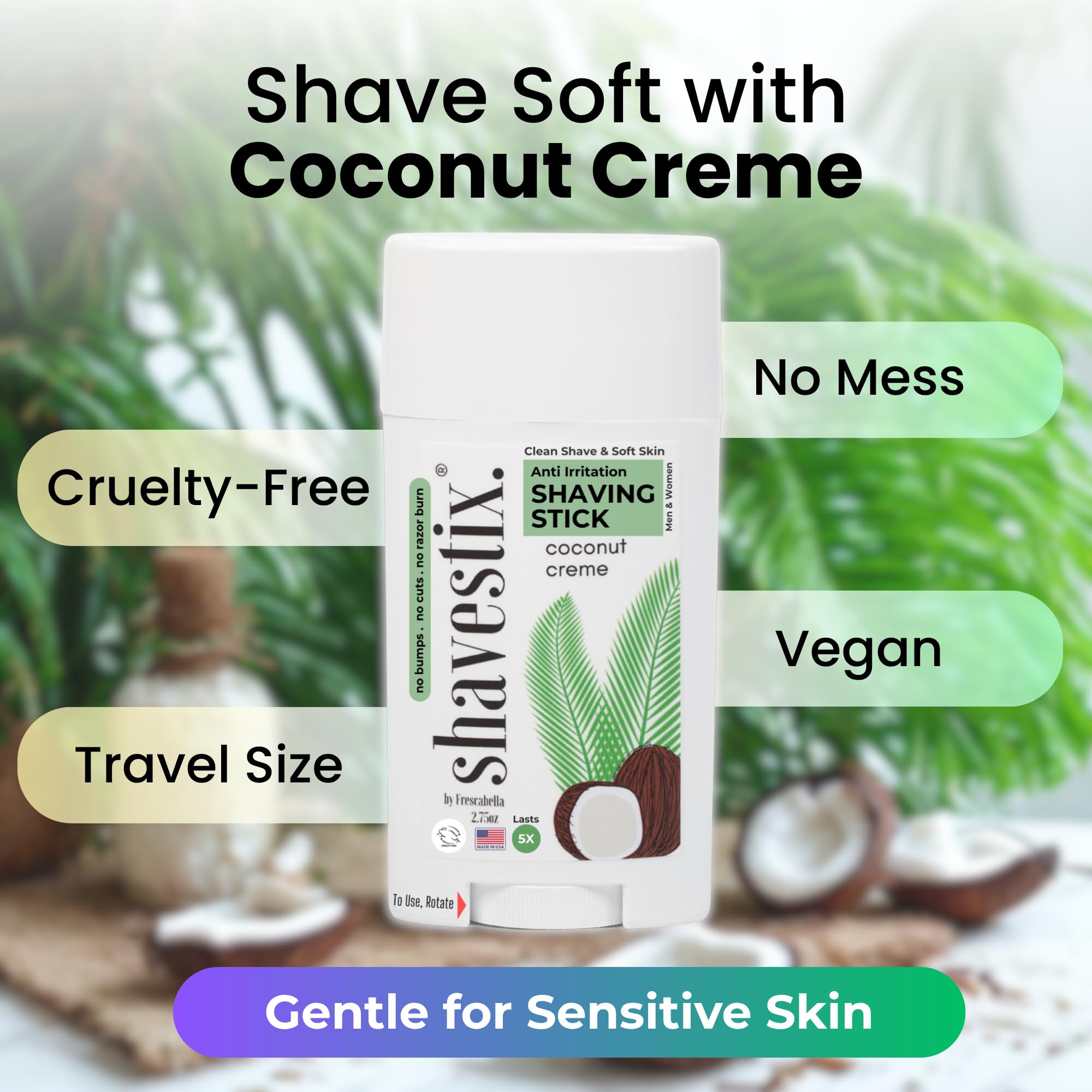 Shavestix Shaving Cream Stick 2.75 oz – Travel-Size Coconut Milk Shave Stick