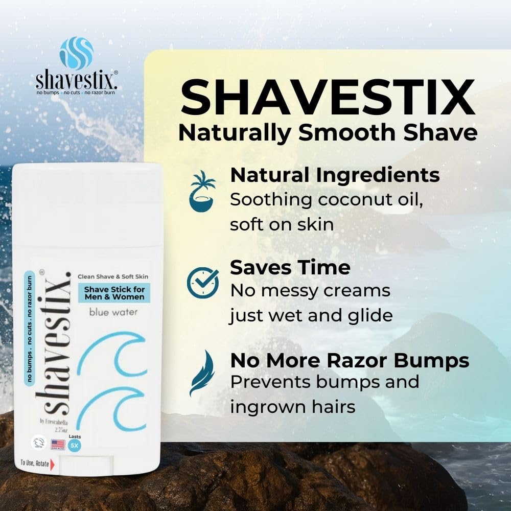 Shavestix Travel Shaving Cream Stick 2.75 oz – Blue Water, Coconut Oil, Razor-Friendly