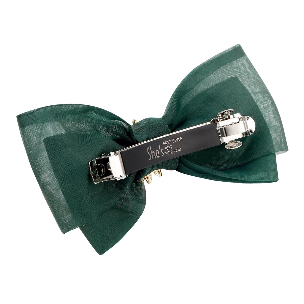 SHE'S FREE STYLE JUST FOR YOU Multi-layer Bow Hair Clip – Van Gogh Sunflower Beaded Crystal Clip, Green