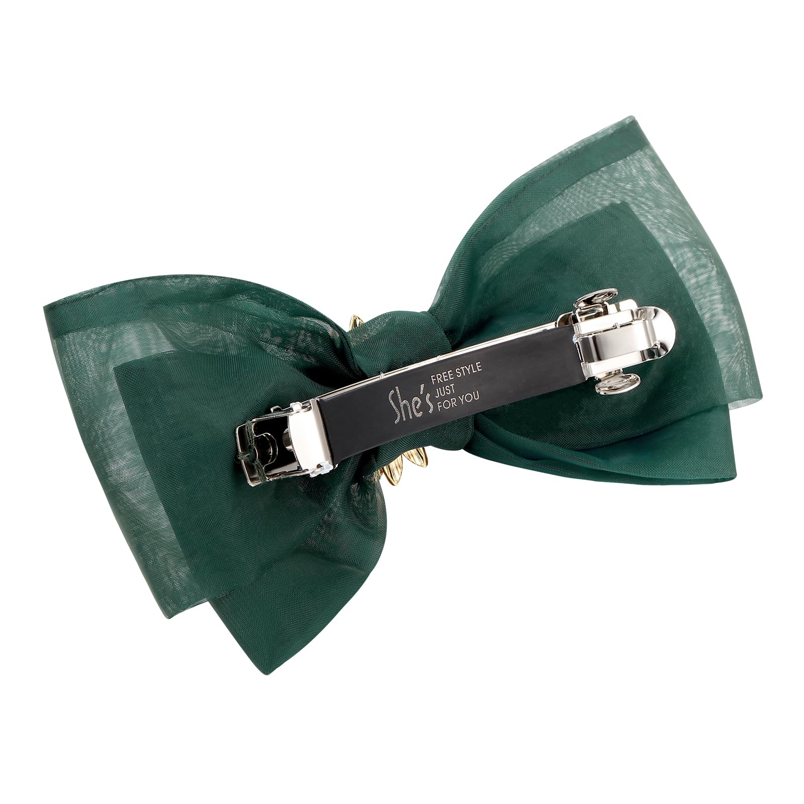 SHE'S FREE STYLE JUST FOR YOU Multi-layer Bow Hair Clip – Van Gogh Sunflower Beaded Crystal Clip, Green