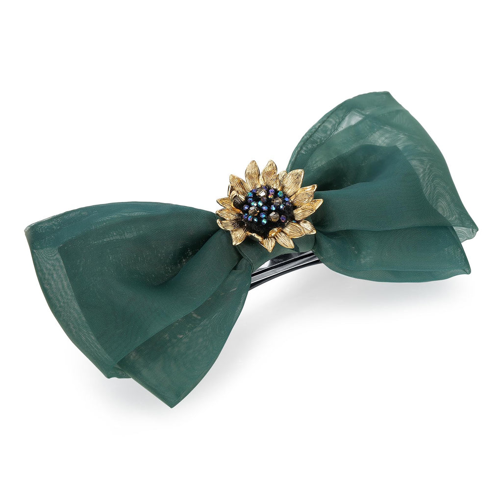 SHE'S FREE STYLE JUST FOR YOU Multi-layer Bow Hair Clip – Van Gogh Sunflower Beaded Crystal Clip, Green