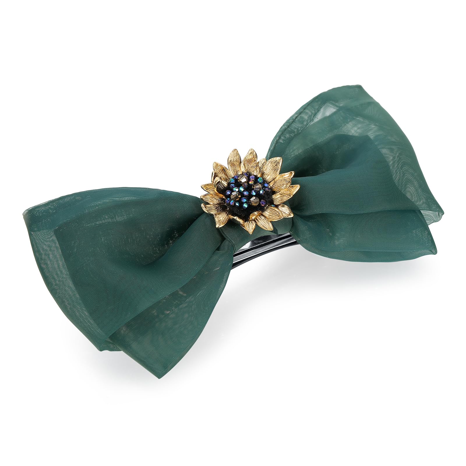 SHE'S FREE STYLE JUST FOR YOU Multi-layer Bow Hair Clip – Van Gogh Sunflower Beaded Crystal Clip, Green