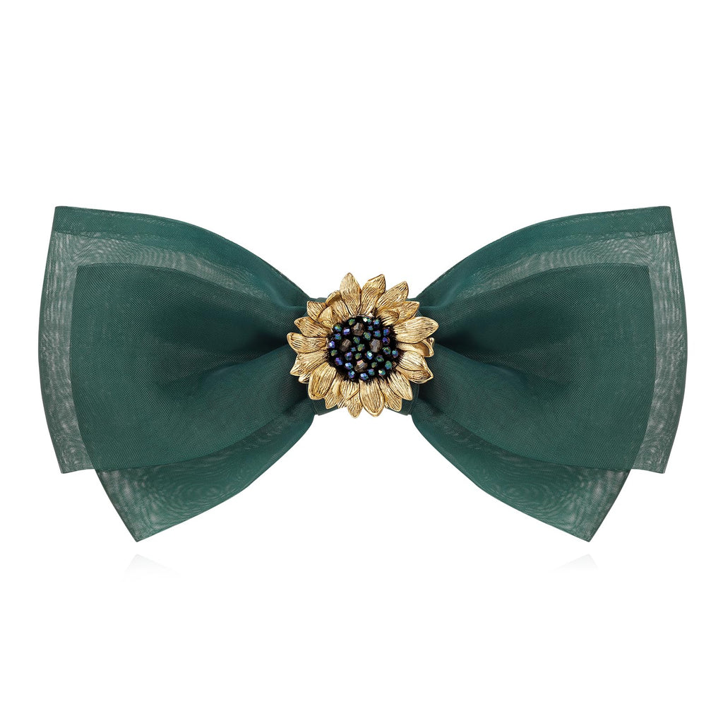SHE'S FREE STYLE JUST FOR YOU Multi-layer Bow Hair Clip – Van Gogh Sunflower Beaded Crystal Clip, Green