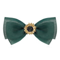 SHE'S FREE STYLE JUST FOR YOU Multi-layer Bow Hair Clip – Van Gogh Sunflower Beaded Crystal Clip, Green
