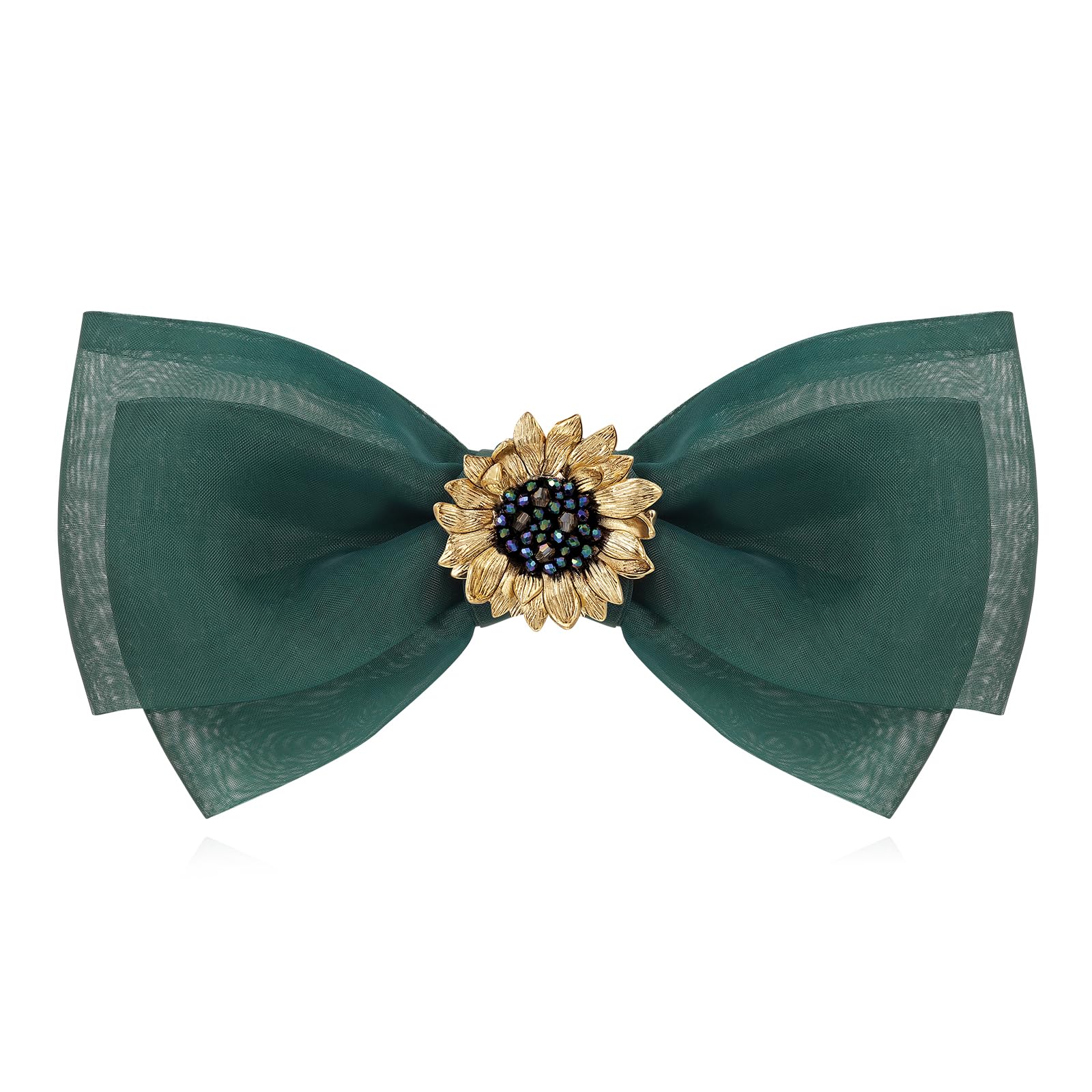 SHE'S FREE STYLE JUST FOR YOU Multi-layer Bow Hair Clip – Van Gogh Sunflower Beaded Crystal Clip, Green