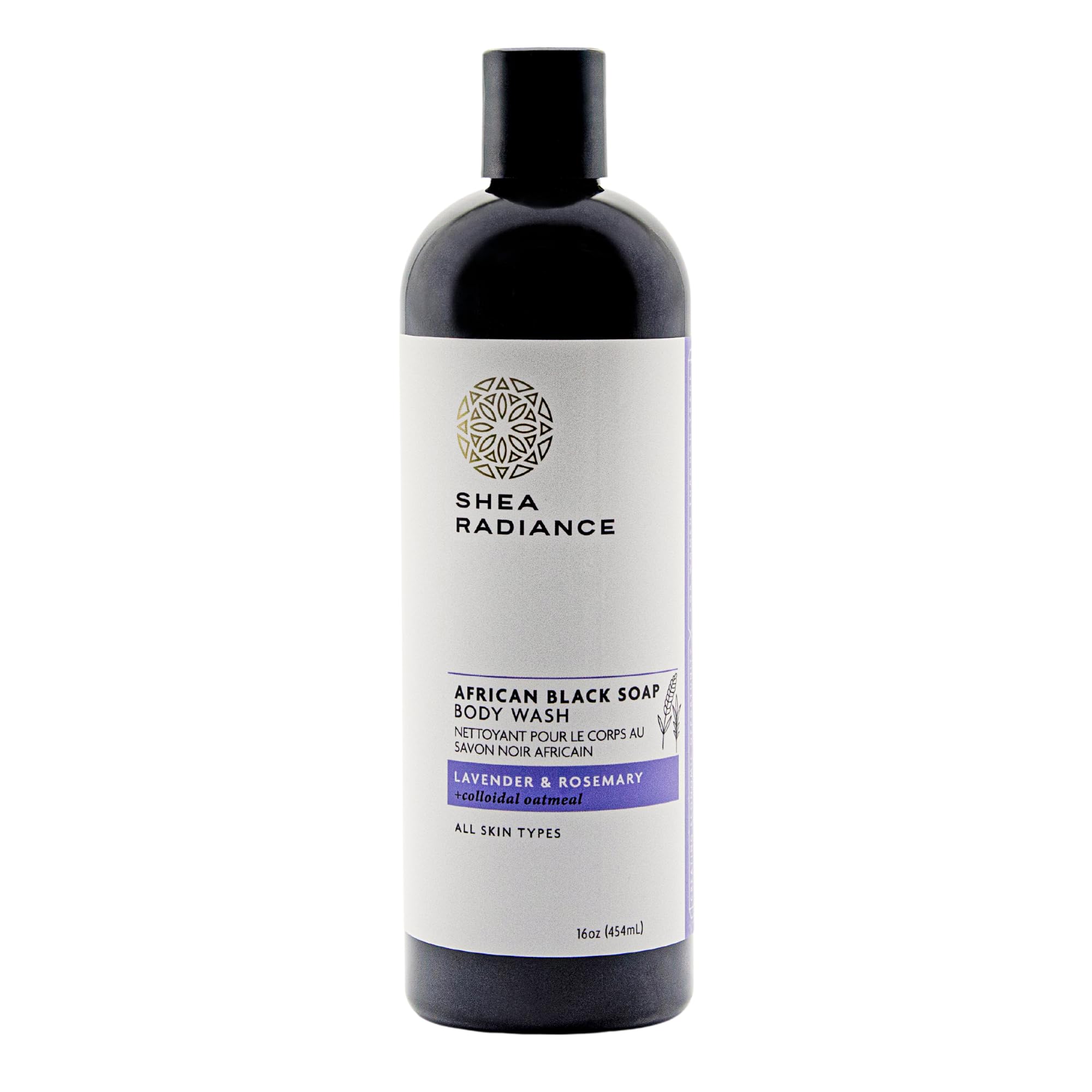 Shea Radiance African Black Soap Body Wash with Lavender Rosemary – Detoxifying, Moisturizing Cleanser for Dry Skin (16 oz)