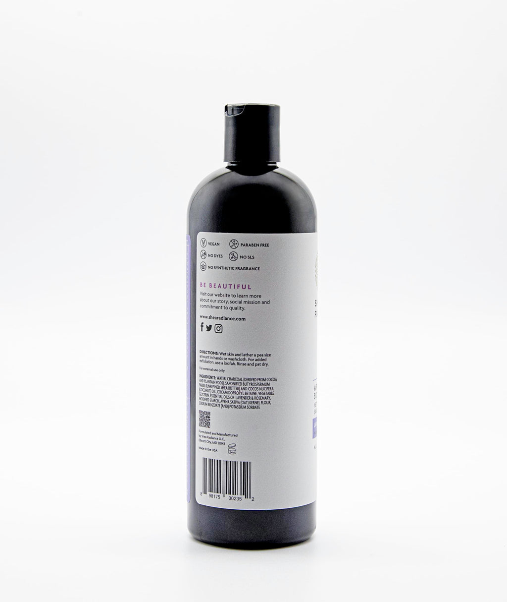 Shea Radiance African Black Soap Body Wash with Lavender Rosemary – Detoxifying, Moisturizing Cleanser for Dry Skin (16 oz)