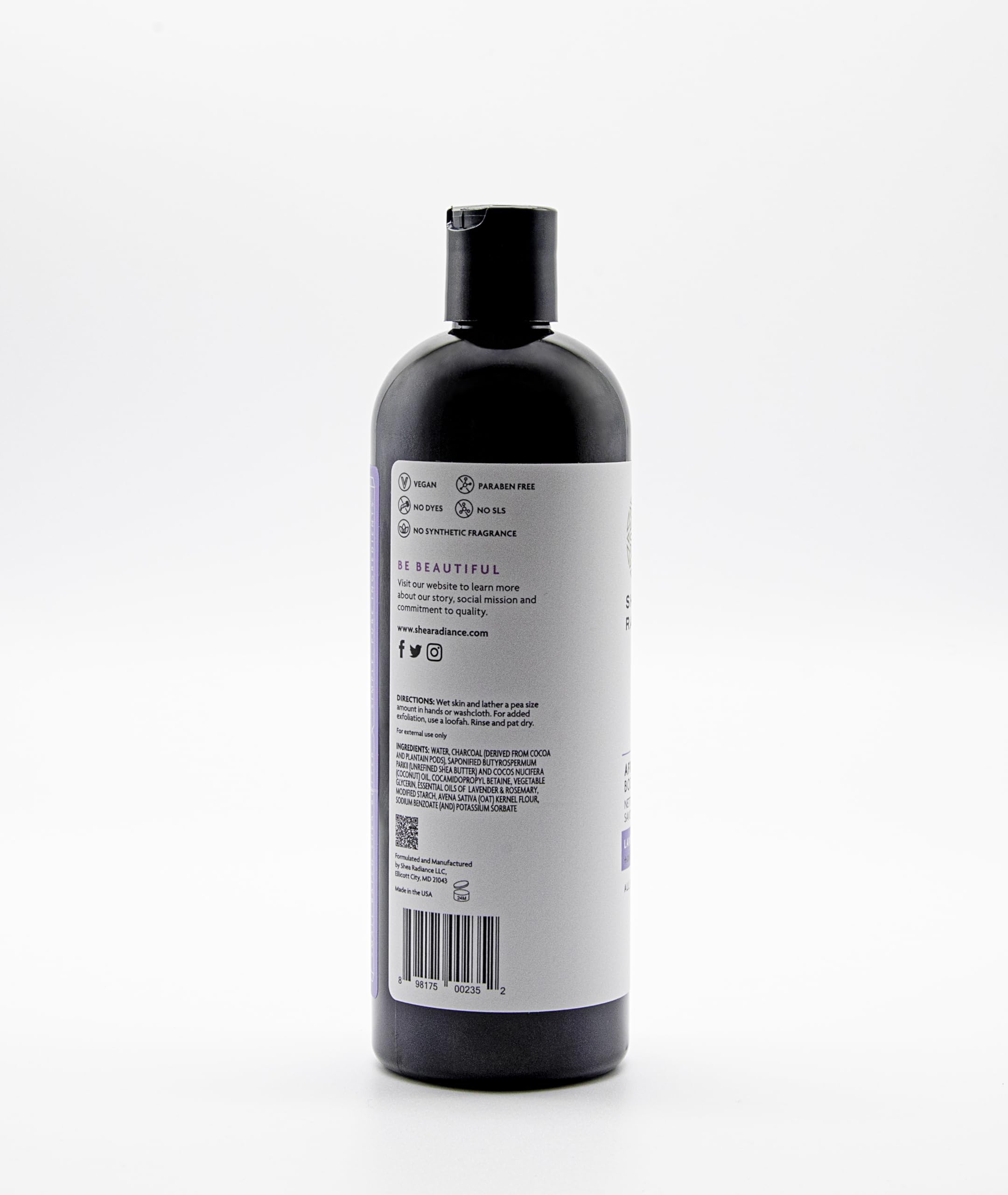 Shea Radiance African Black Soap Body Wash with Lavender Rosemary – Detoxifying, Moisturizing Cleanser for Dry Skin (16 oz)