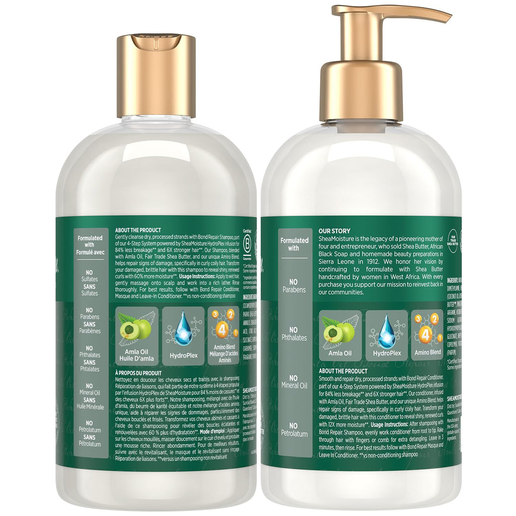 SheaMoisture Amla Bond Repair Shampoo & Conditioner – 13 oz each | Anti-Frizz for Curly Hair