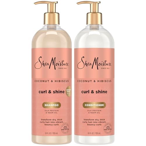 SheaMoisture Coconut & Hibiscus Curl & Shine Shampoo & Conditioner – Curl-Defining, Frizz Control, 24 oz Family Size