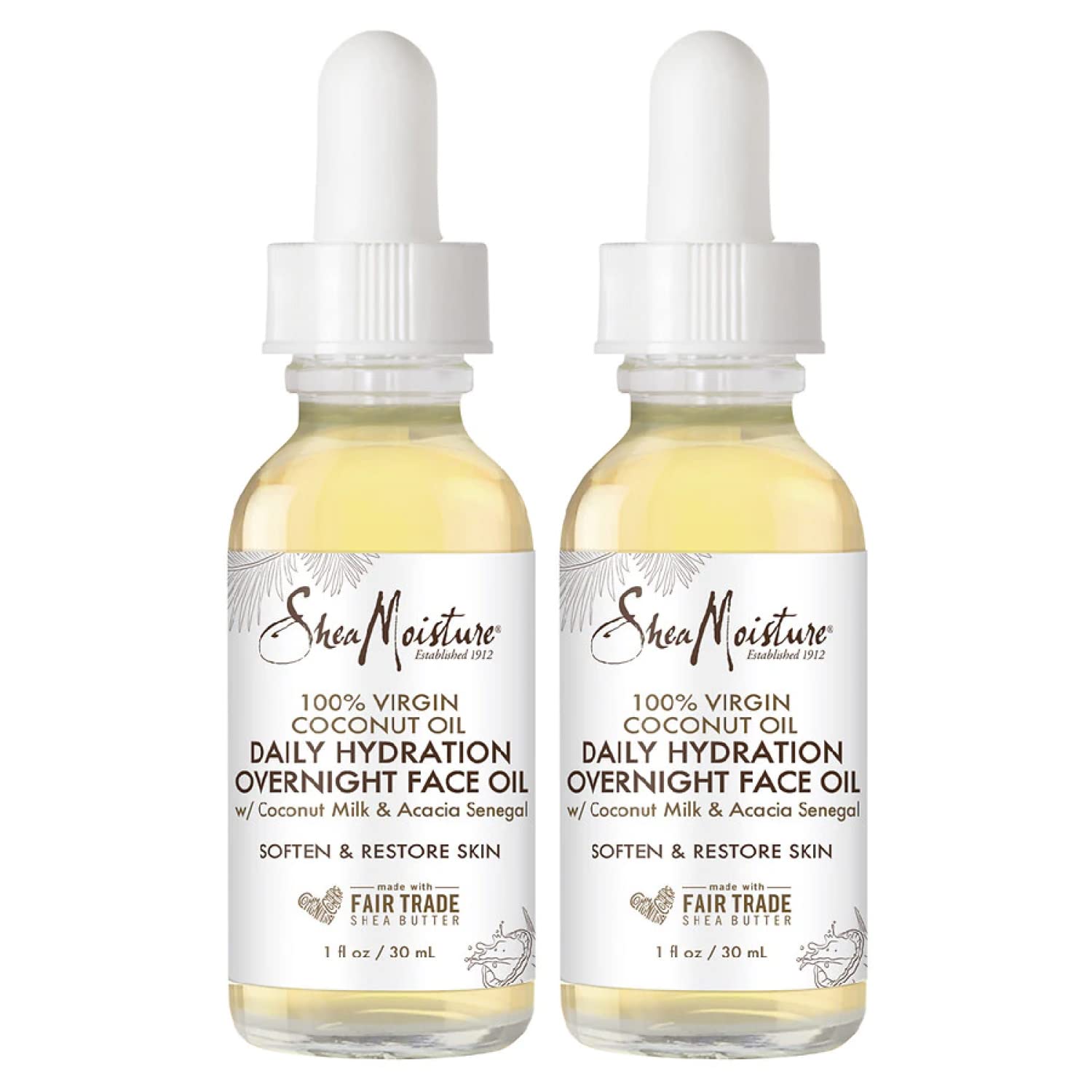 SheaMoisture Coconut Oil for Face – Overnight Hydration Oil with Coconut Milk & Argan, Shea Butter (2 x 1 oz)