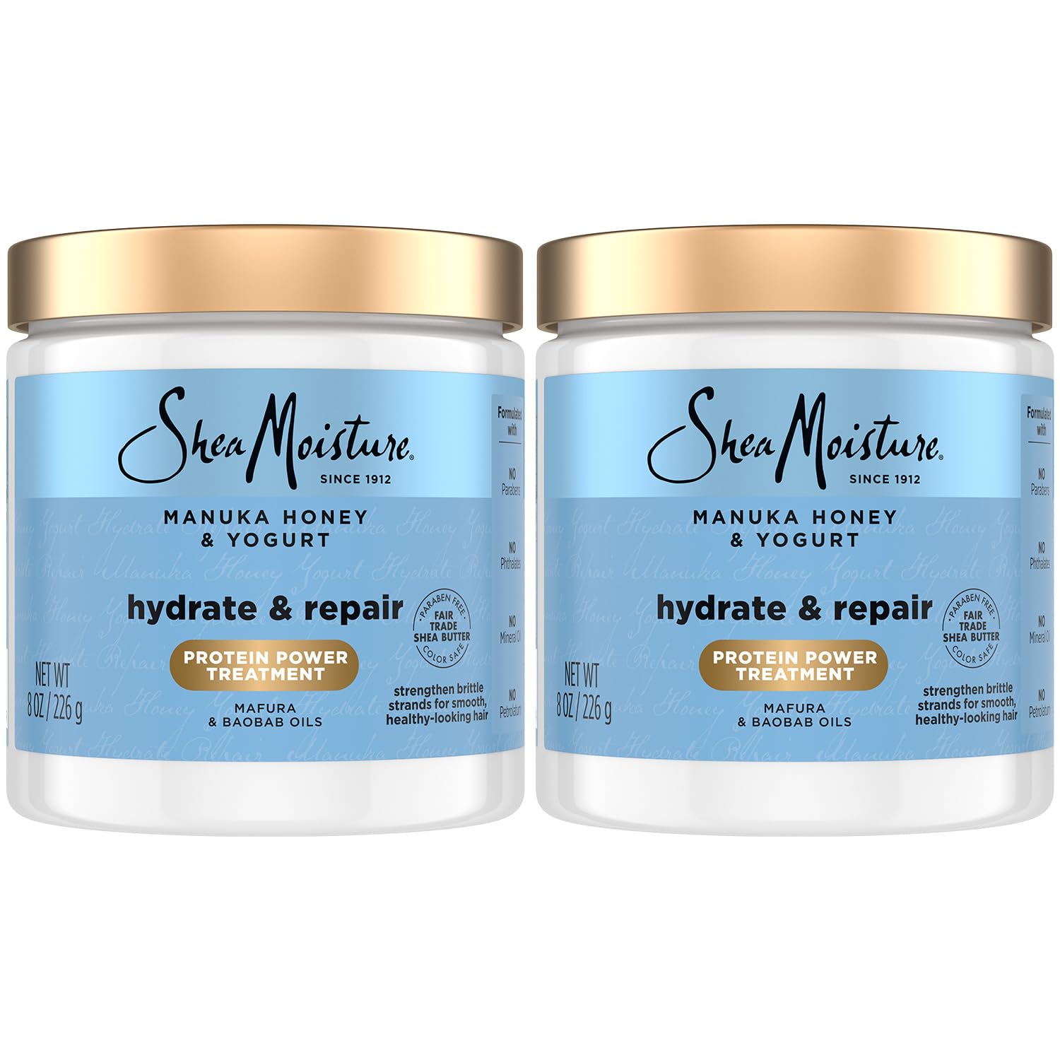 SheaMoisture Hair Mask 2-Pack | Manuka Honey & Yogurt Hydrate & Repair Deep Conditioner (8 oz each)