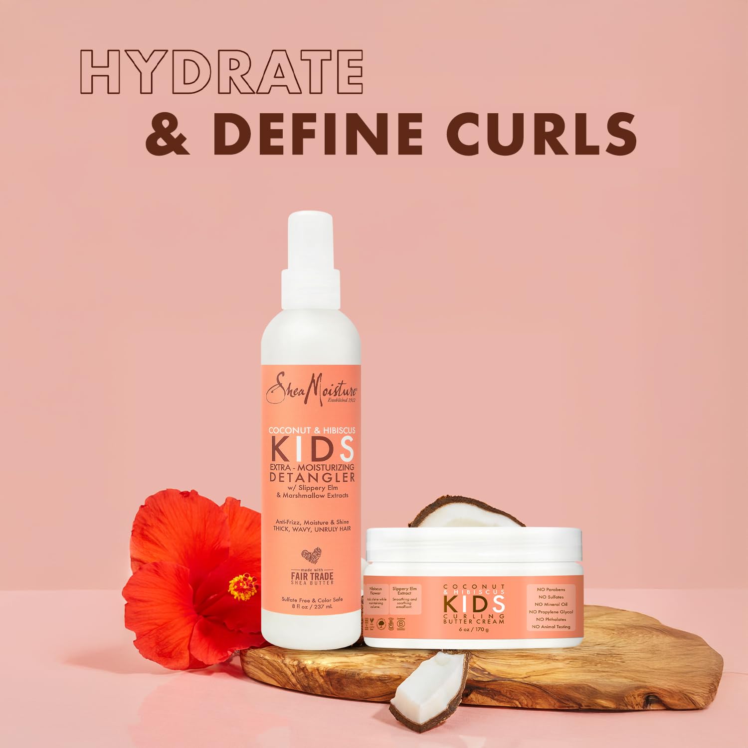 SheaMoisture Kids Curly Hair Bundle — Coconut & Hibiscus Curling Butter Cream + Detangler Spray