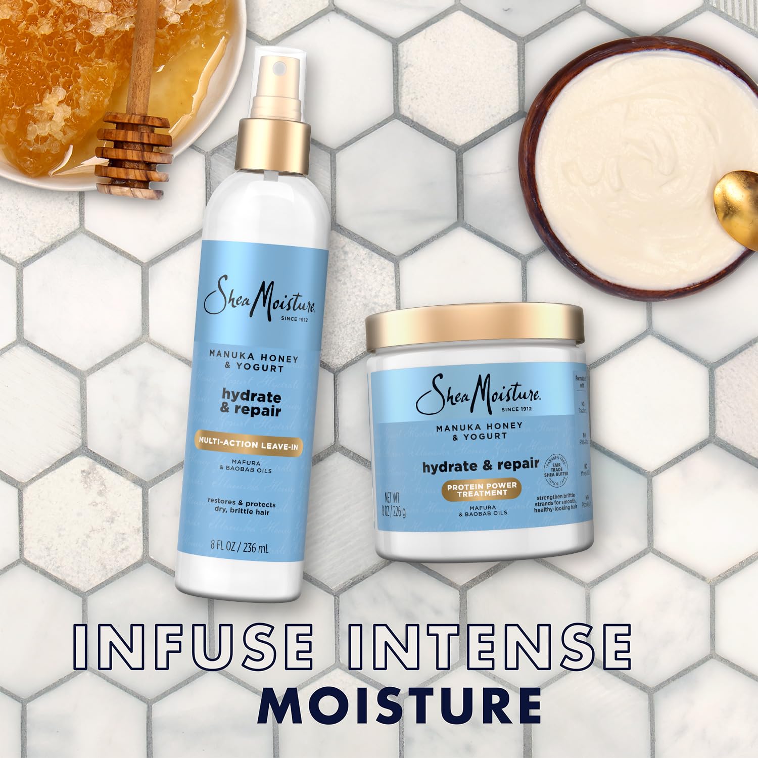 SheaMoisture Manuka Honey & Yogurt Leave-In Conditioner + Protein Power Treatment – Hair Repair & Frizz Control, 8 oz